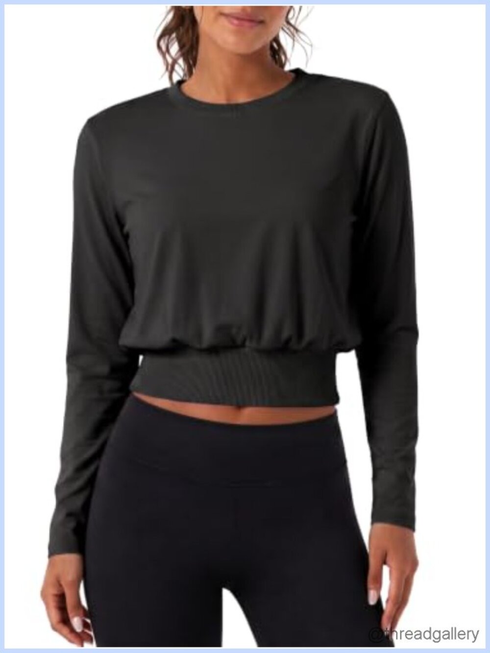 Womens Long Sleeve Cropped Workout Shirt Banded Hem Active Gym Top